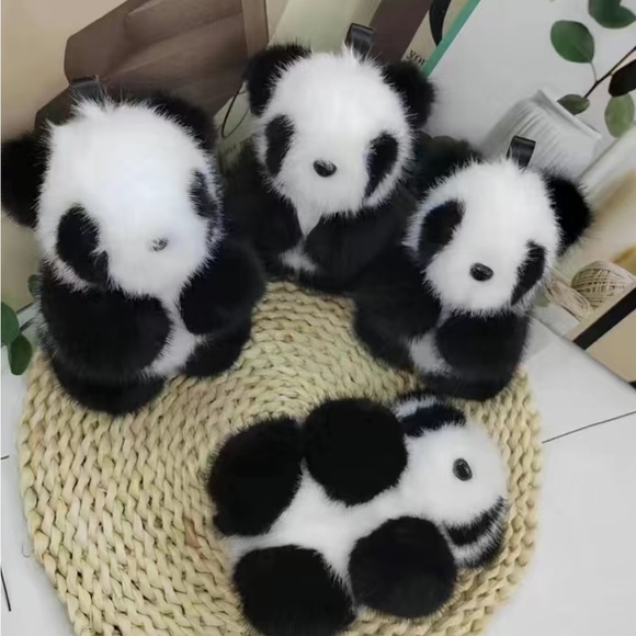 Adorable  big Panda Pendant: Imitation Mink Fur Keychain - Picture 6 of 7